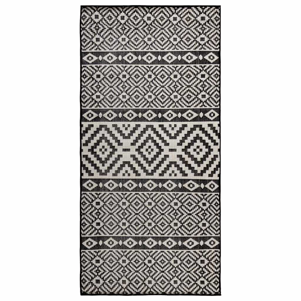 vidaXL Ulkomatto Flatweave mustat raidat 100x200 cm