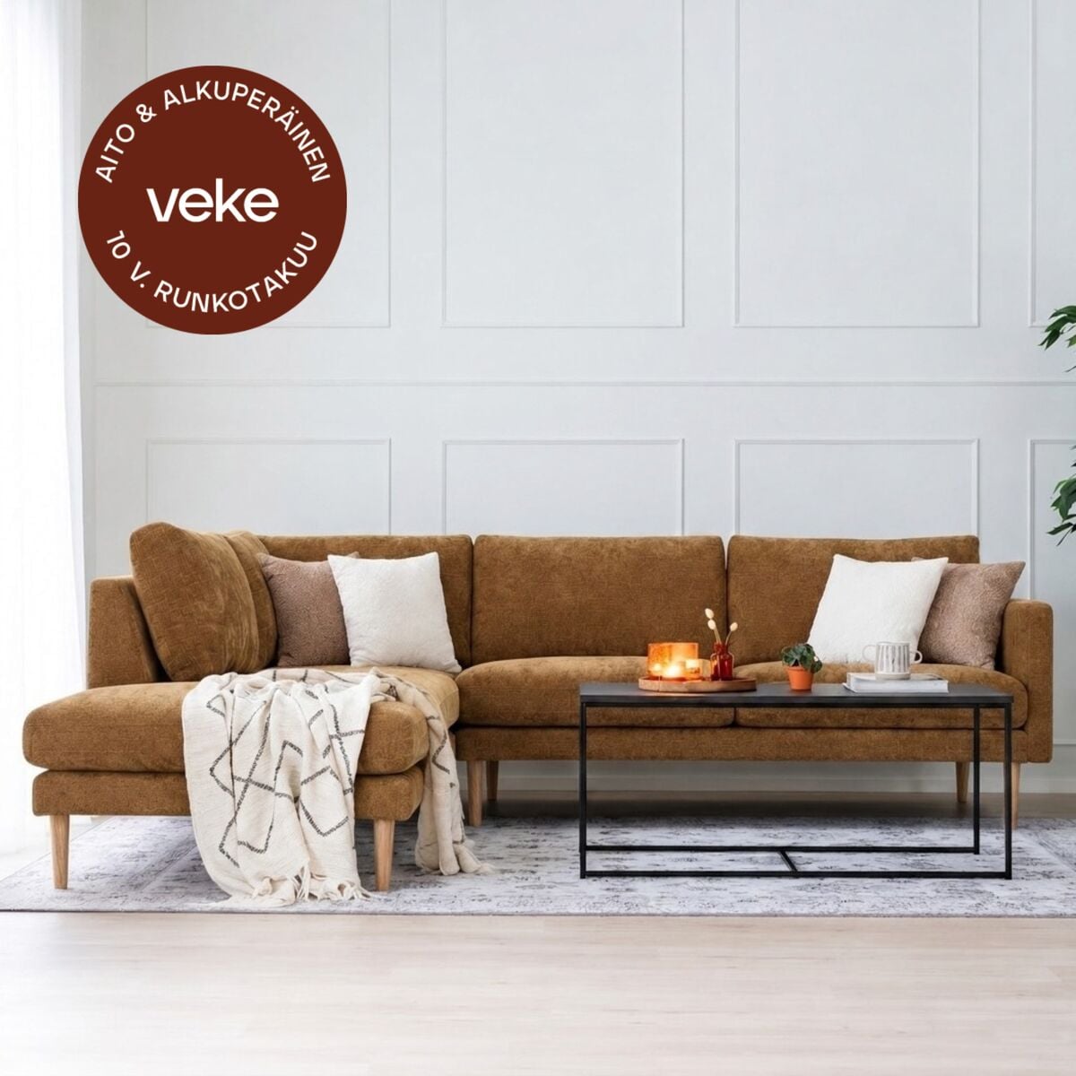 Scandic Copenhagen Wood avokulmasohva vasen keltainen Senso 65, tammi jalka