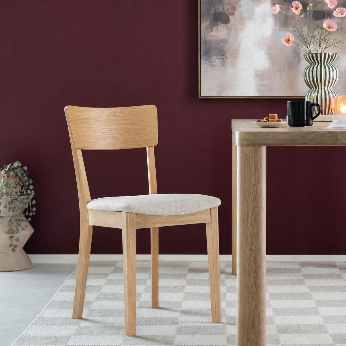 Lehto tuoli lakattu tammi, vaalea beige