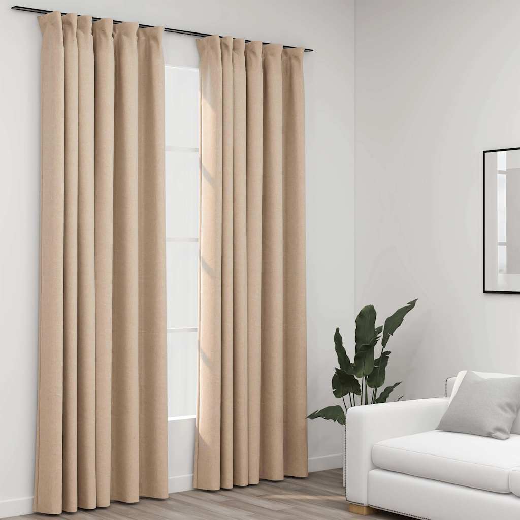 vidaXL Pellavamaiset pimennysverhot koukuilla 2 kpl beige 140x245 cm