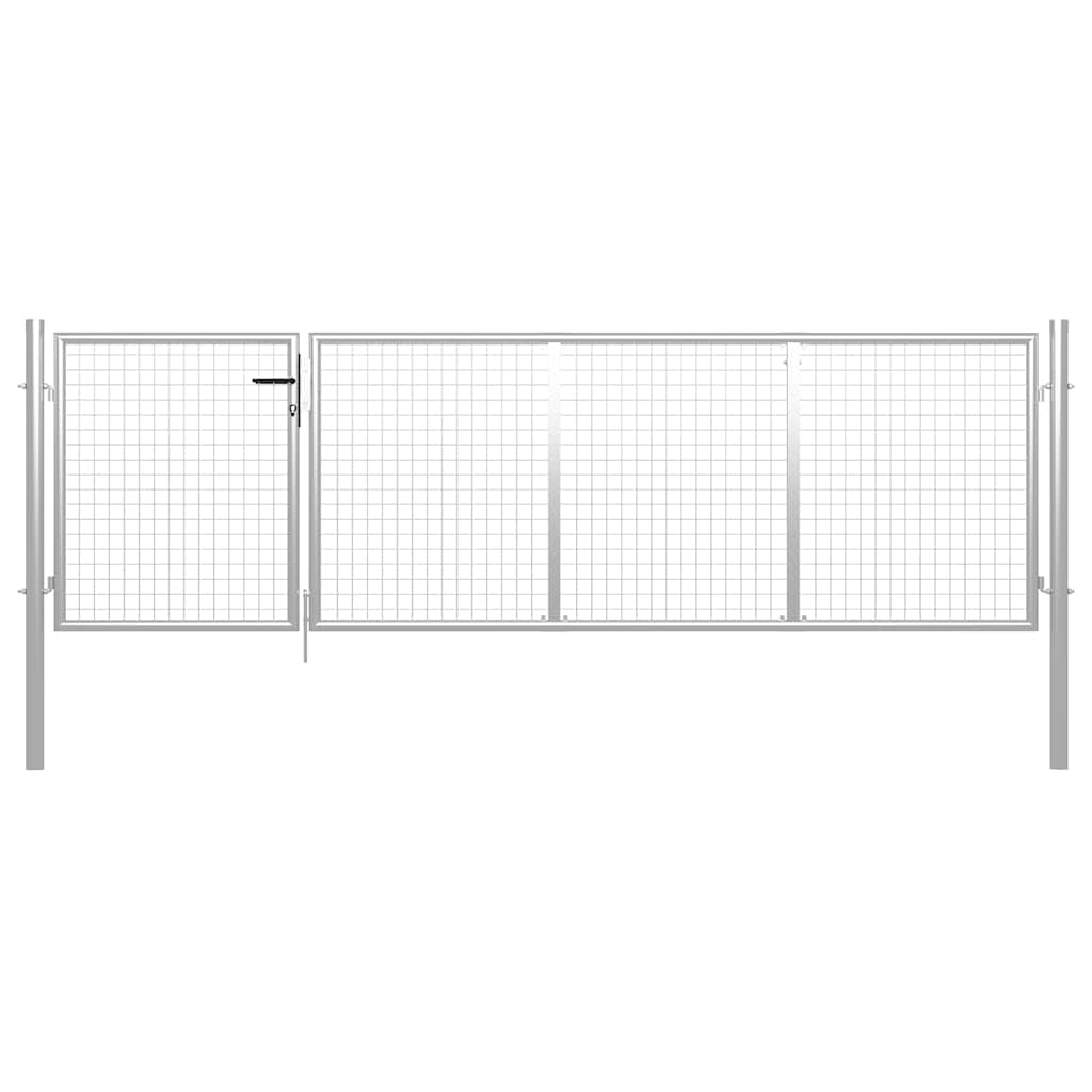 vidaXL Puutarhan portti teräs 350x75 cm hopea