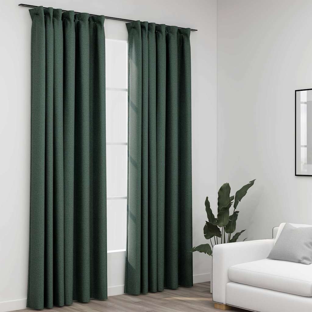 vidaXL Pellavamaiset pimennysverhot koukuilla 2 kpl vihreä 140x225 cm