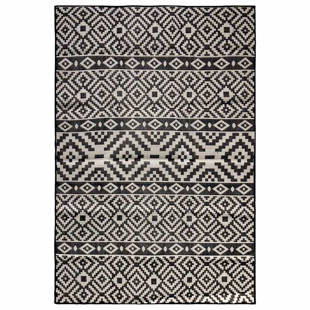 vidaXL Ulkomatto Flatweave 140x200 cm mustat raidat